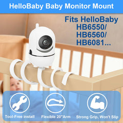 Qwwia HelloBaby HB6560 mount stand shown on a nursery shelf.