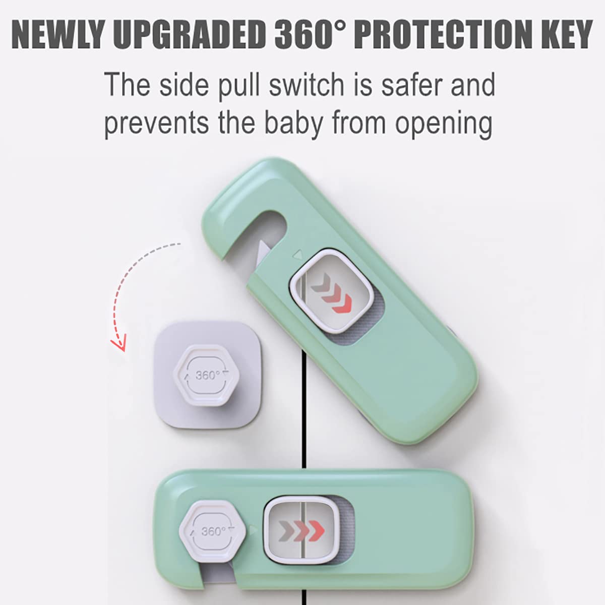 QYESWHSR cabinet locks in a kitchen demonstrating safe, child-friendly use.