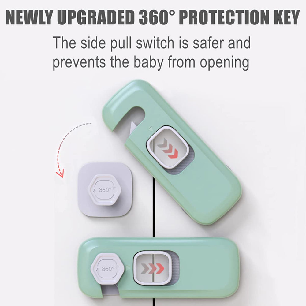 QYESWHSR cabinet locks in a kitchen demonstrating safe, child-friendly use.
