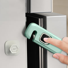 QYESWHSR child safety lock in use on a cabinet for kid-friendly protection.