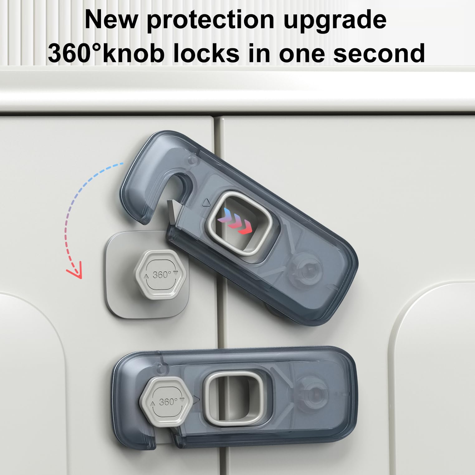 QYESWHSR fridge lock shown on door for tool-free, easy installation.