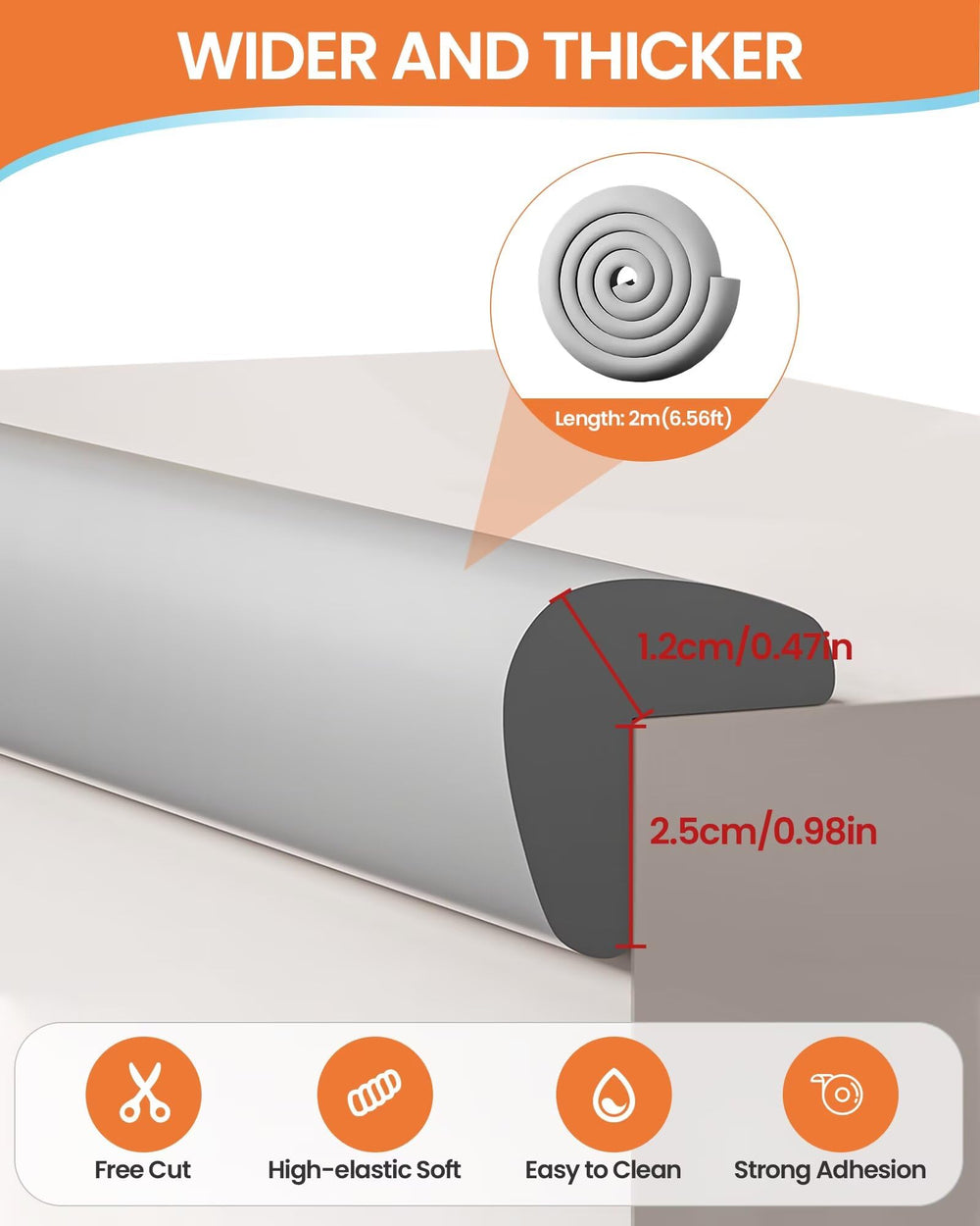 QYV edge protector with strong adhesive bonds to wood and glass without damaging surfaces