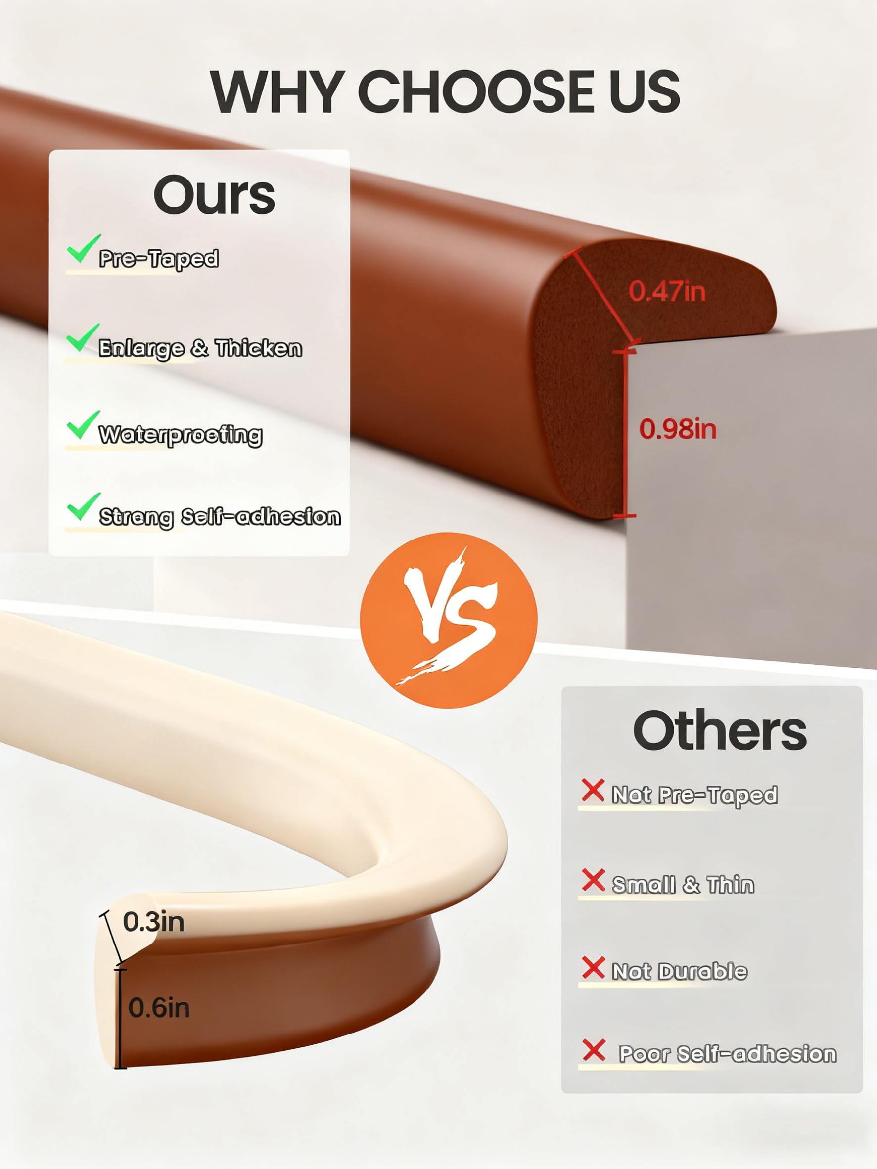 QYV brown color corner protector blends with wood furniture styles.