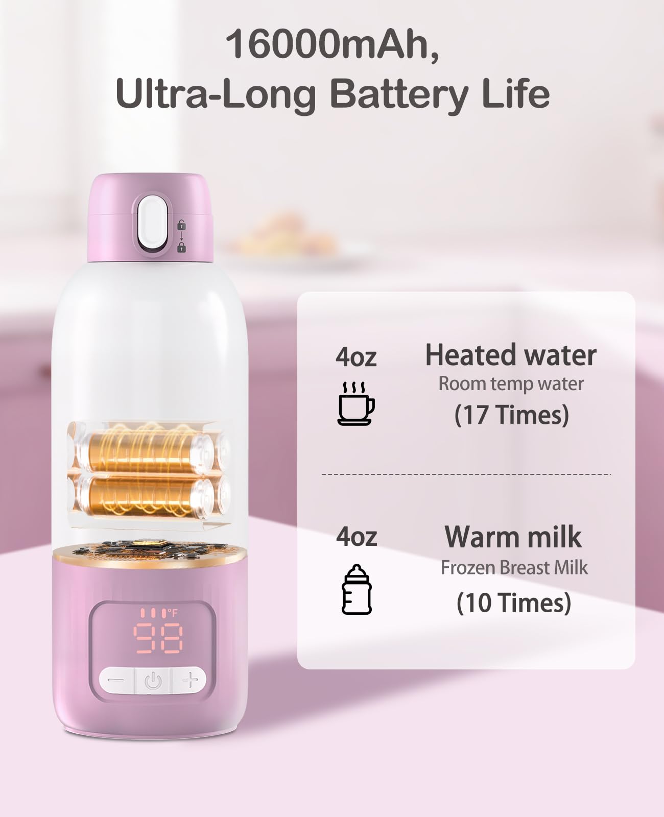 Qyvorae 16000mAh battery badge highlights long travel sessions and uptime.