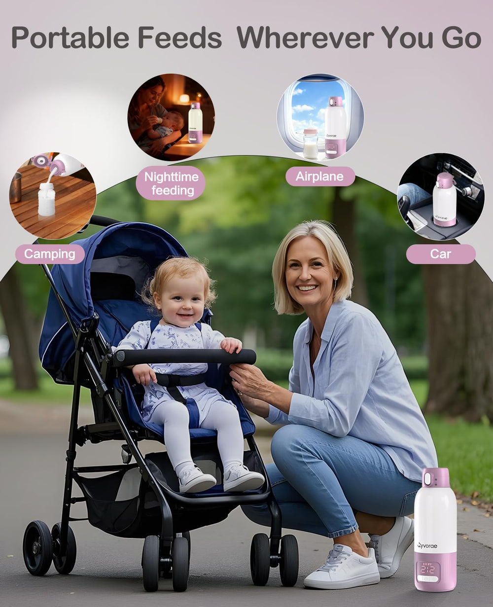 Qyvorae compact travel design fits in a diaper bag for trips.