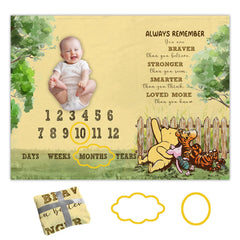 QZCYU Winnie milestone blanket laid flat for easy monthly photos