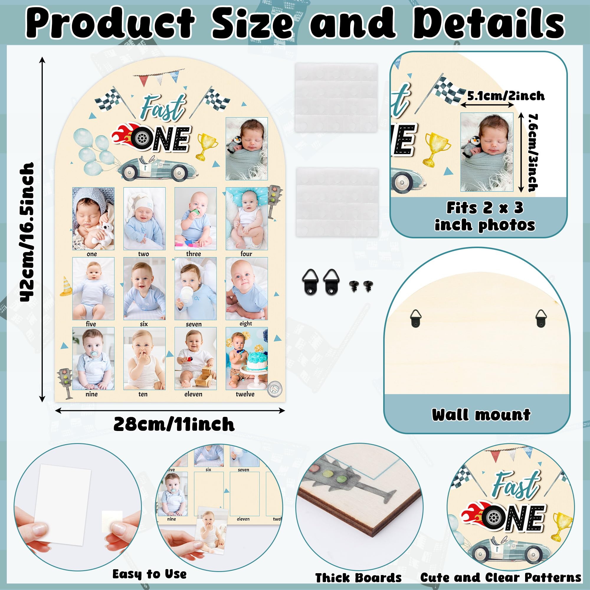 R HORSE 12-slot board for easily arranging baby's 12 milestone photos.