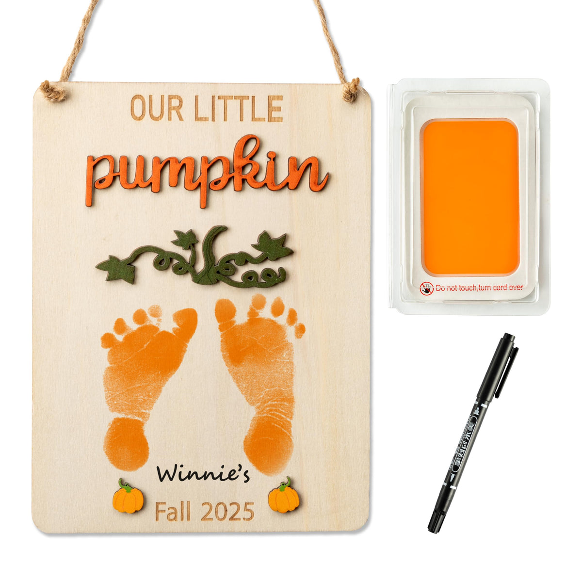 R HORSE 3D Baby's First Footprint Sign kit with engraving details for a keepsake.
