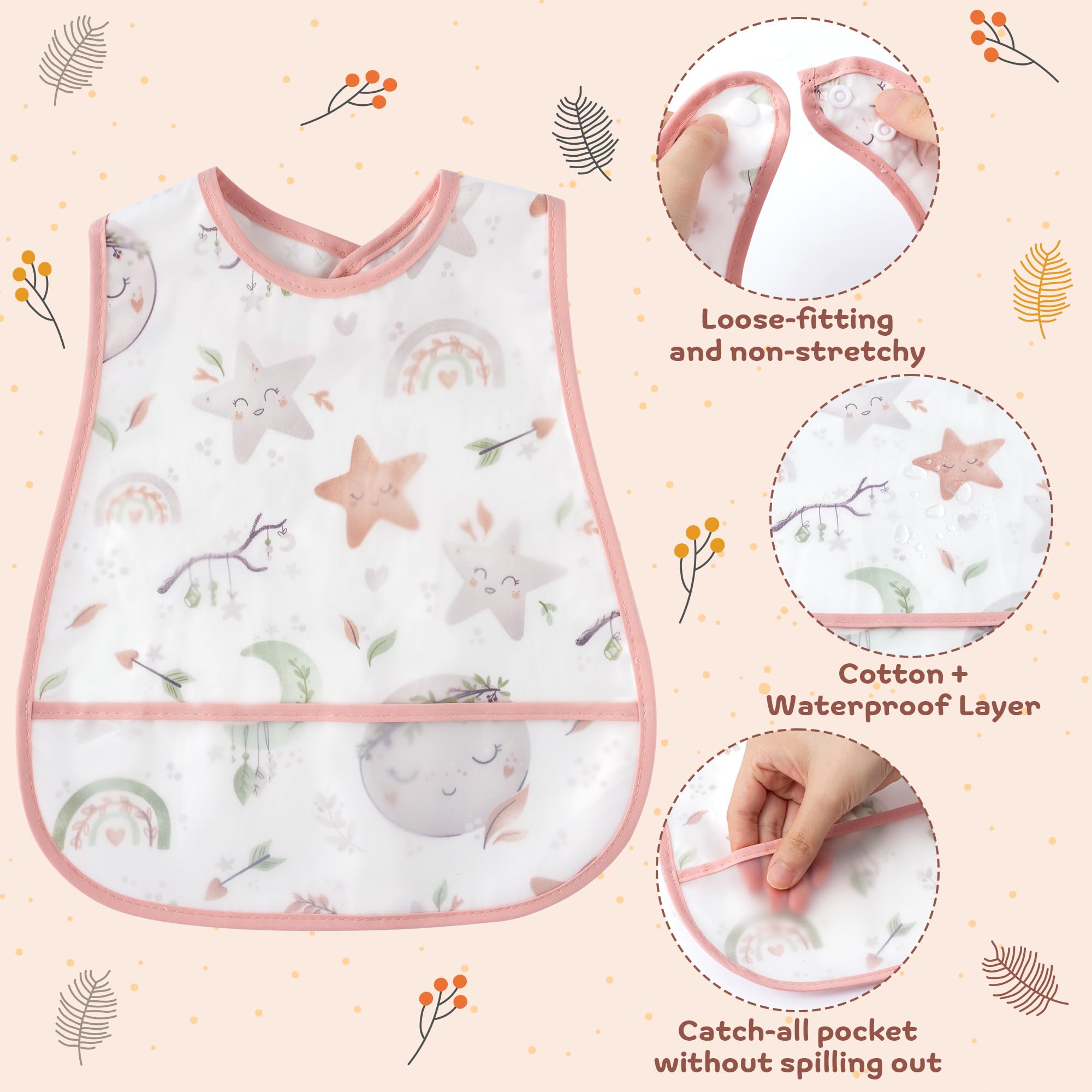 R HORSE adjustable snap bibs ensure secure fit for growing babies.