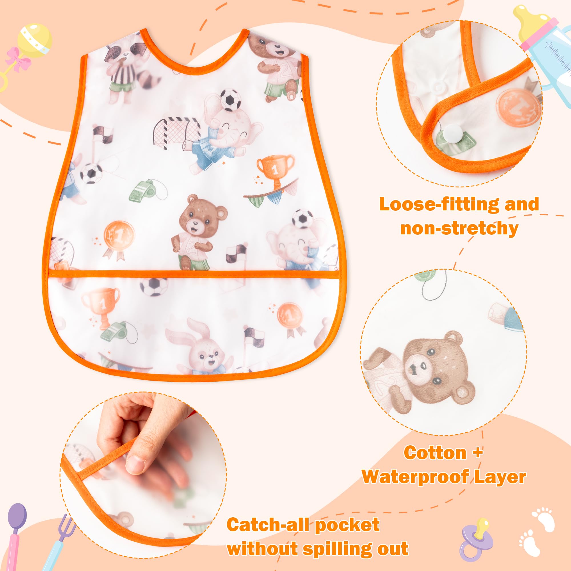 R HORSE bib with animal pattern on brown background helps easy outfit changes