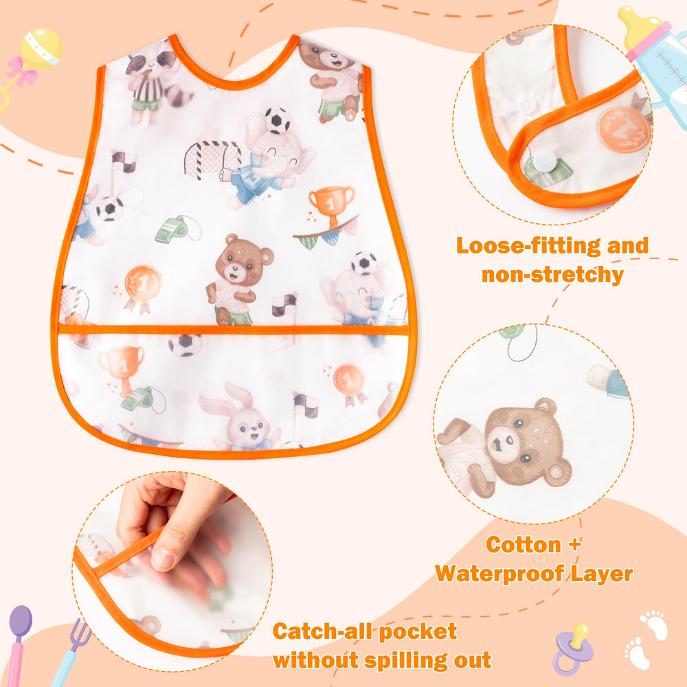 R HORSE bib with animal pattern on brown background helps easy outfit changes