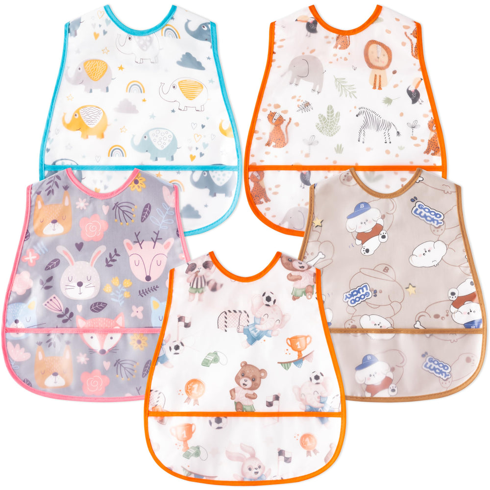 R HORSE baby bib with animal pattern in white keeps baby clothes clean during meals
