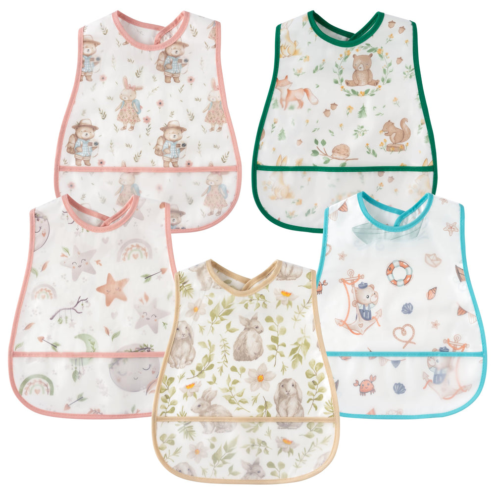R HORSE baby bib set with crumb catcher pocket keeps spills off clothes.
