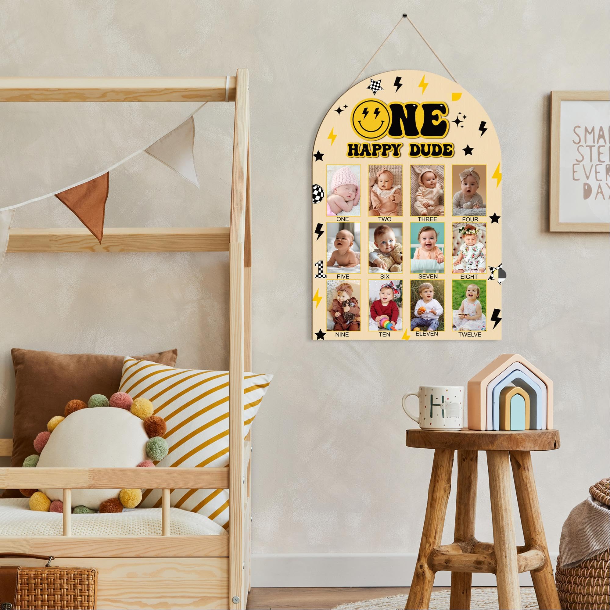 R HORSE layout of baby’s first-year photos arranged on the board