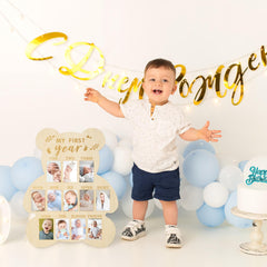 R HORSE bear shape wooden frame enhances nursery decor with a charming display.