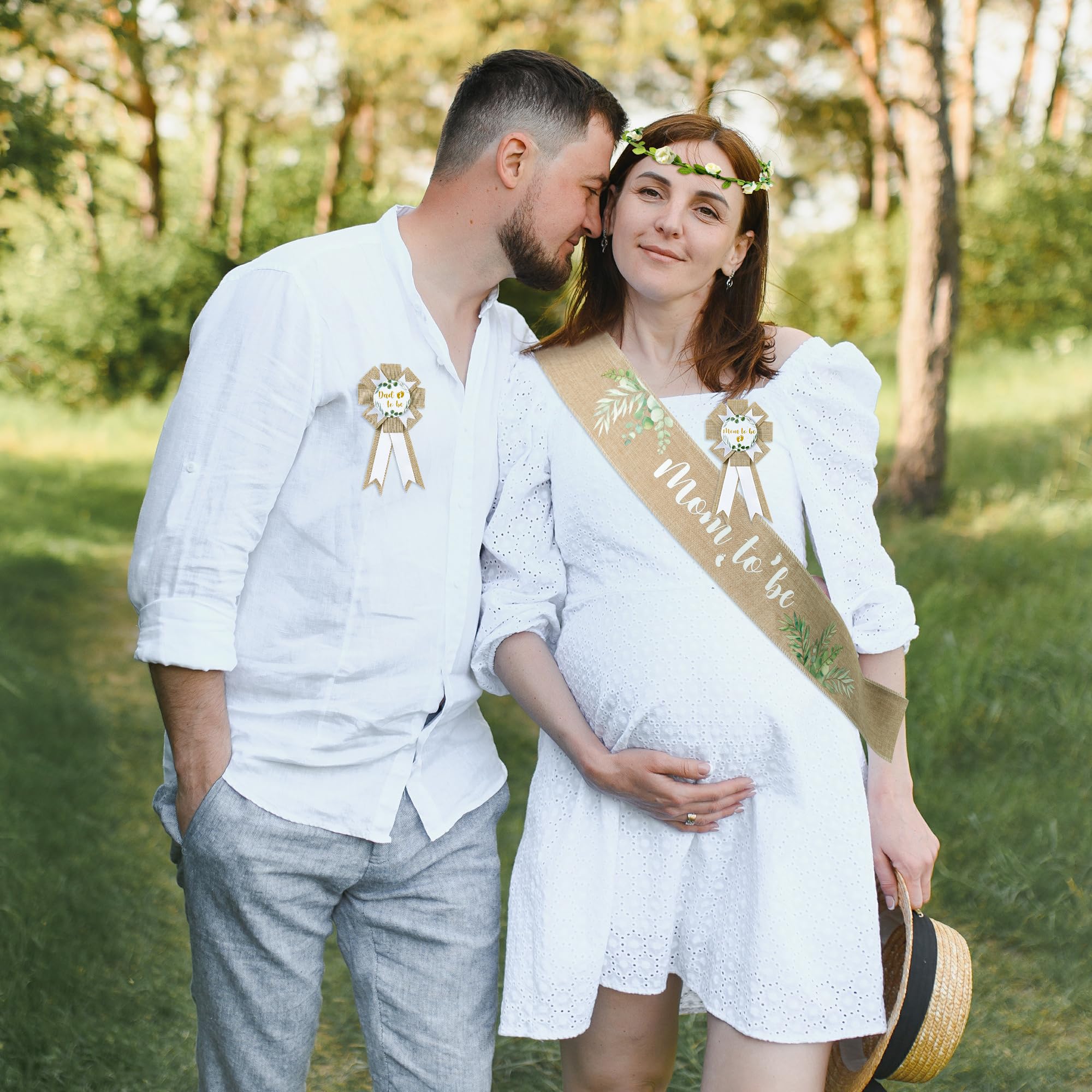 R HORSE eucalyptus flower crown enhances baby shower portraits with a natural touch.