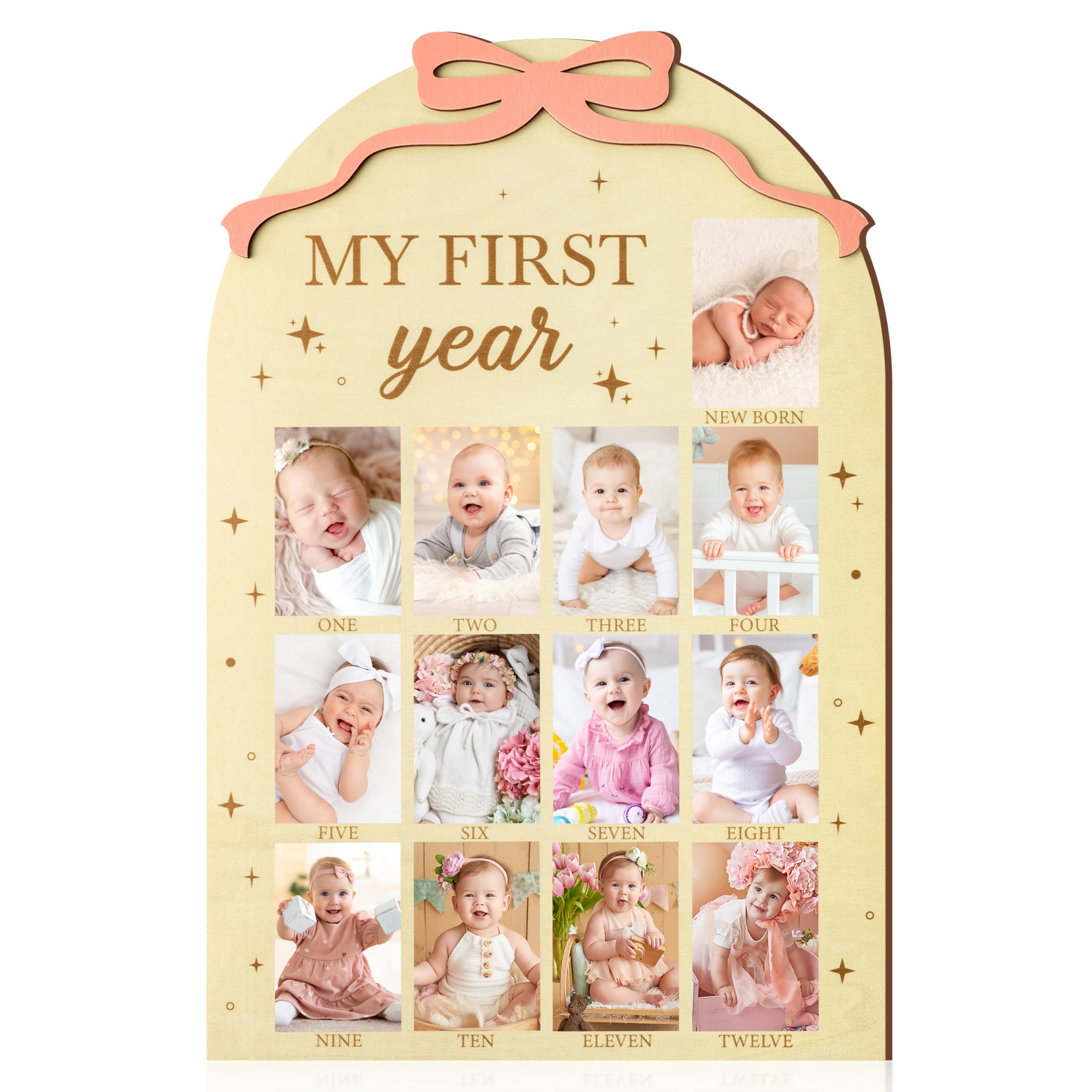 R HORSE My First Year Frame with pink bow highlights baby's milestones
