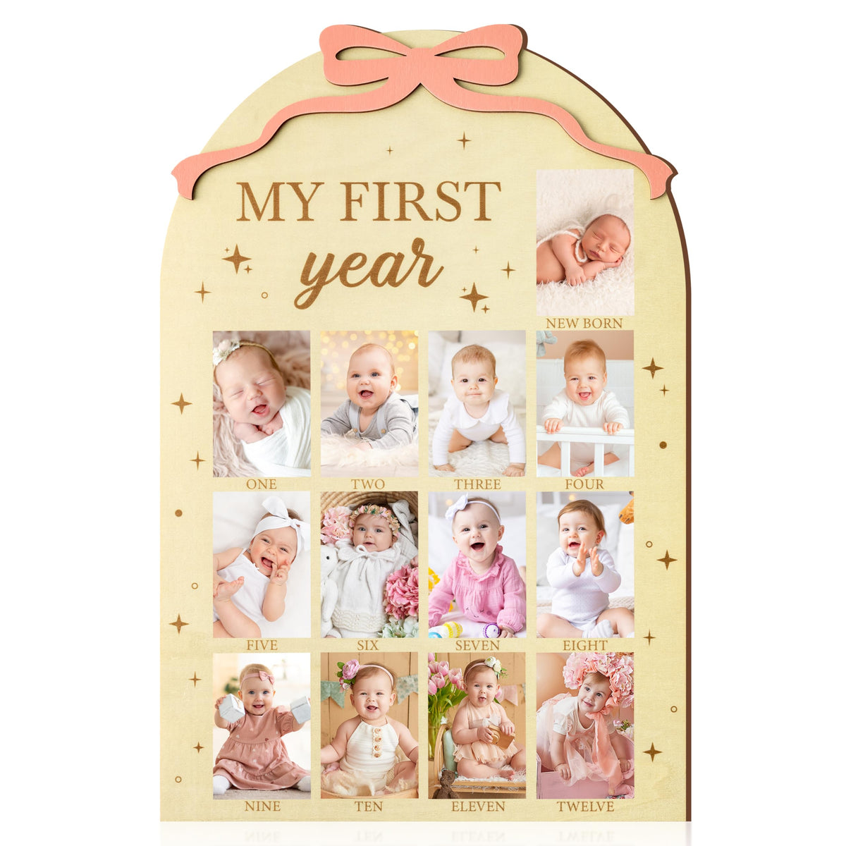 R HORSE My First Year Frame with pink bow highlights baby's milestones