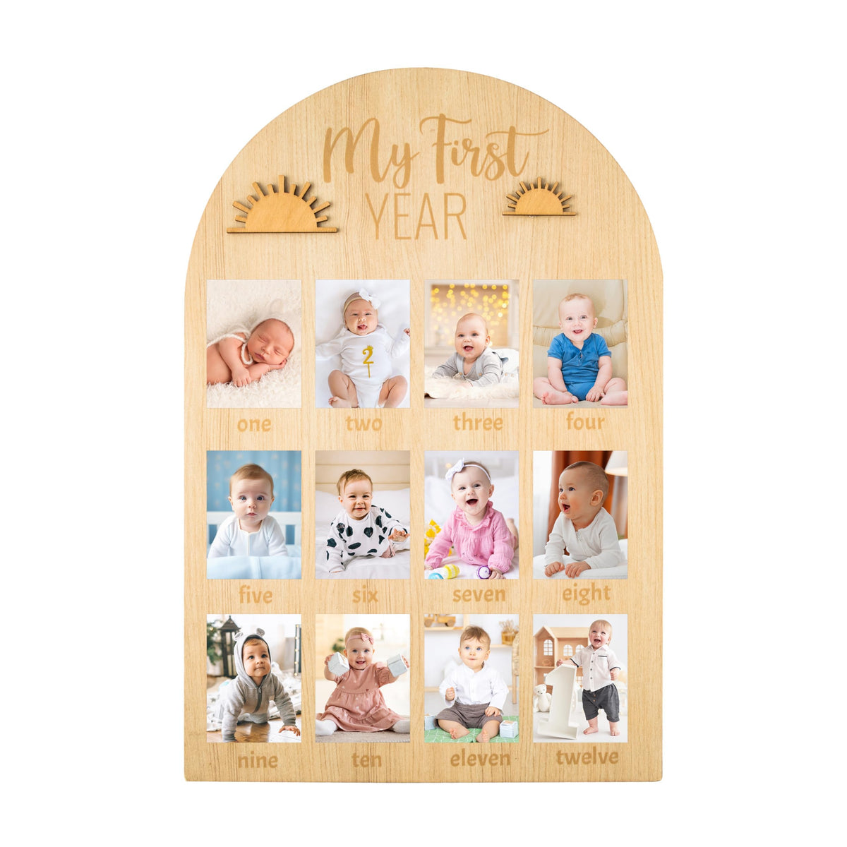 R HORSE first year photo display wood board with mini photos for baby's milestone memories