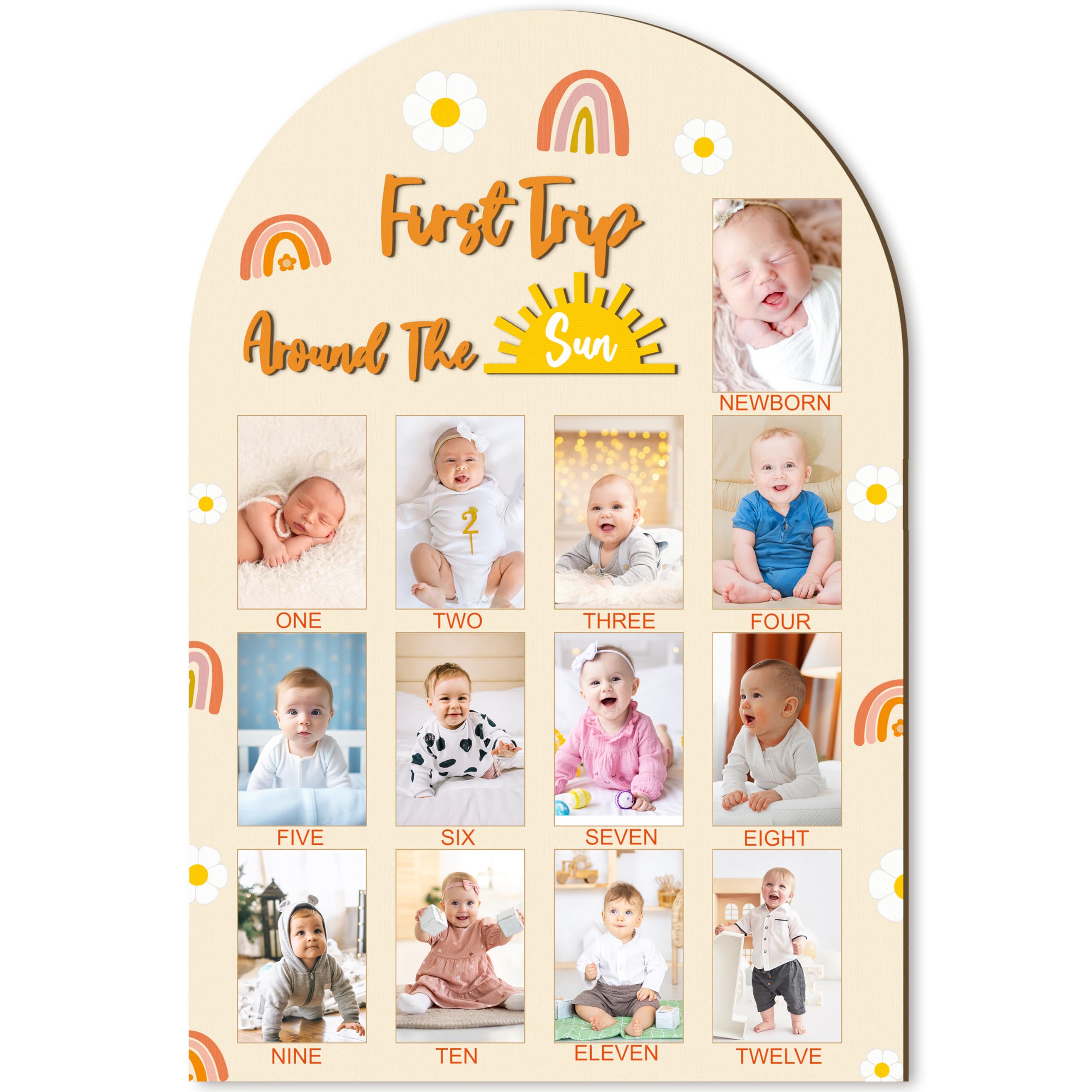 R HORSE first year photo frame board with boho sun rainbow display preserves monthly milestones