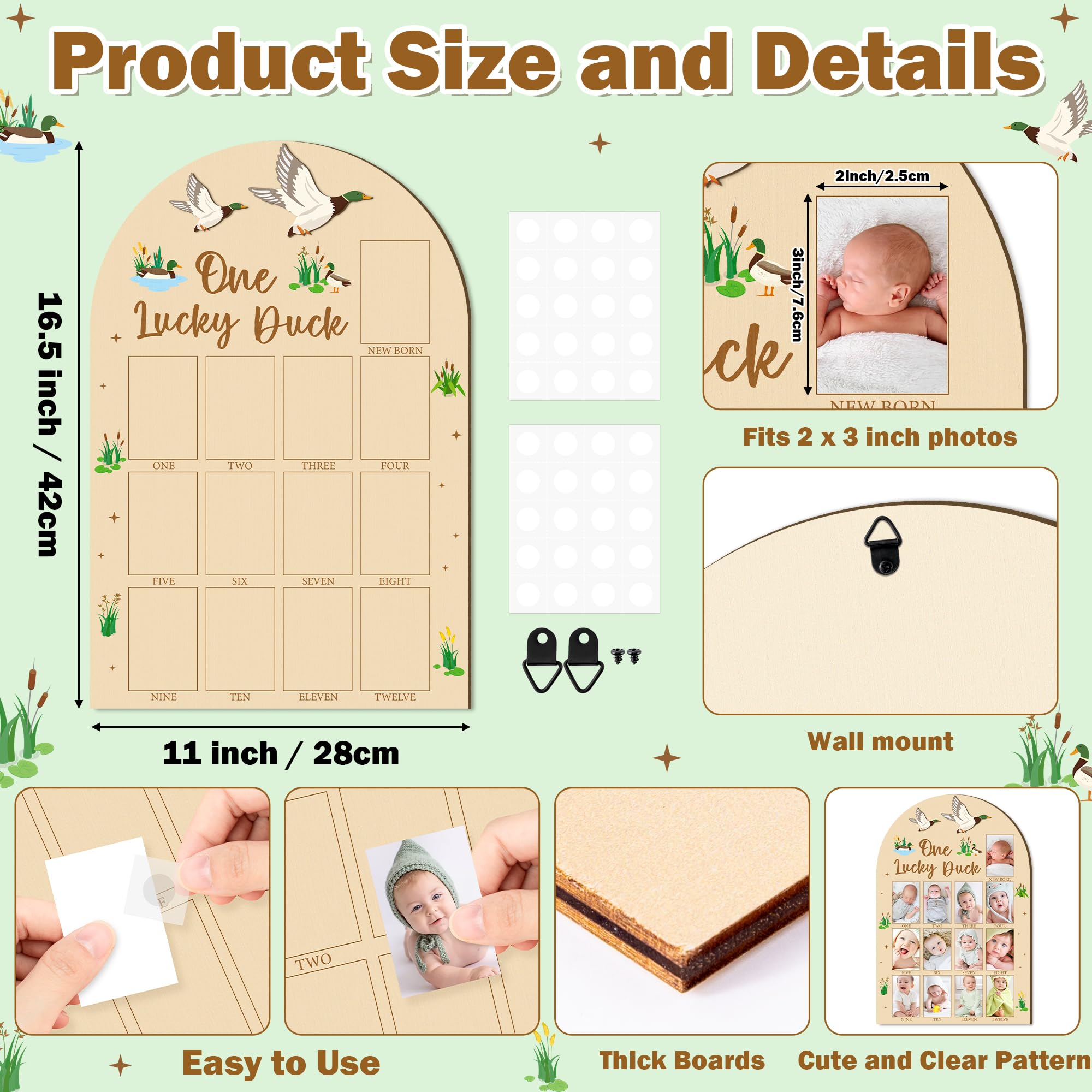 R HORSE wood baby milestone board with 12 frames.