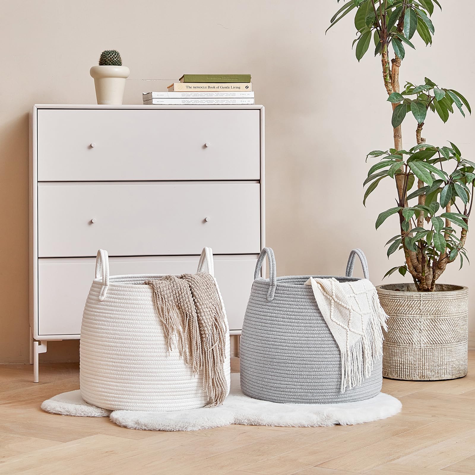 R RUNKA storage basket blends with nursery shelves and decor while concealing clutter