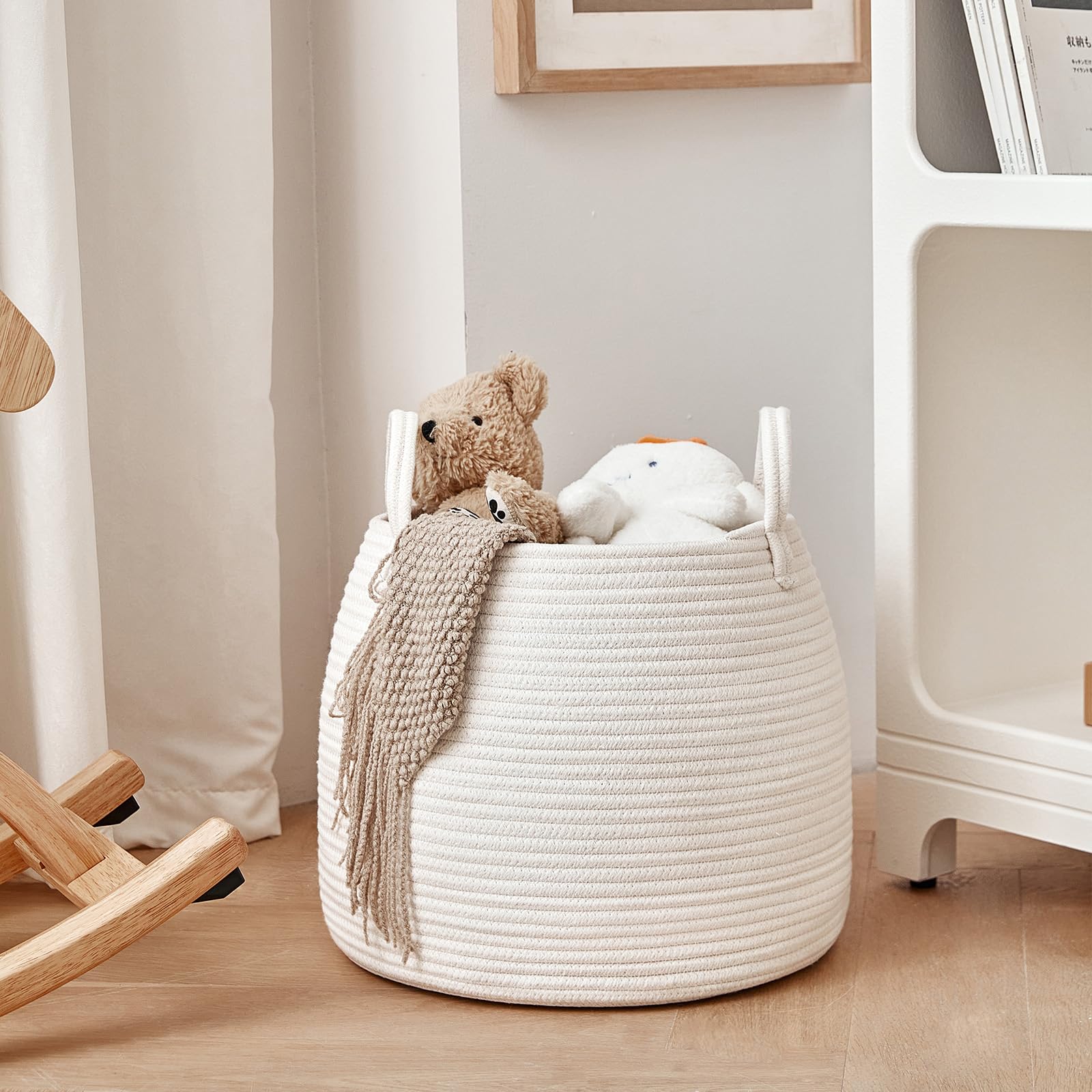 R RUNKA soft cotton rope basket provides safe storage for kids and pets