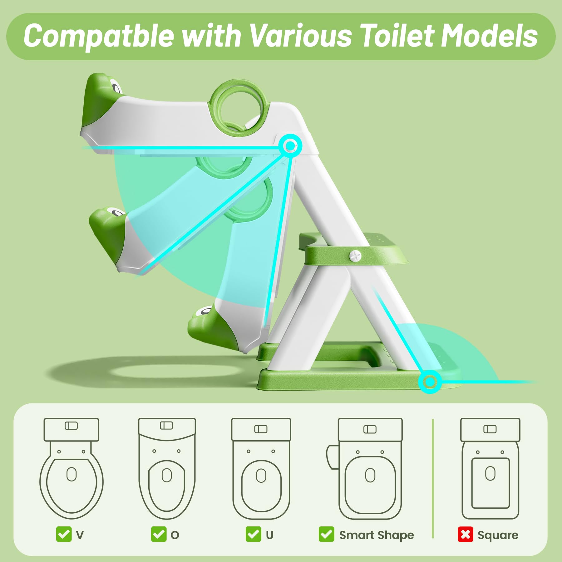 RABB 1ST Frog Potty Seat widened surface for comfortable footing.