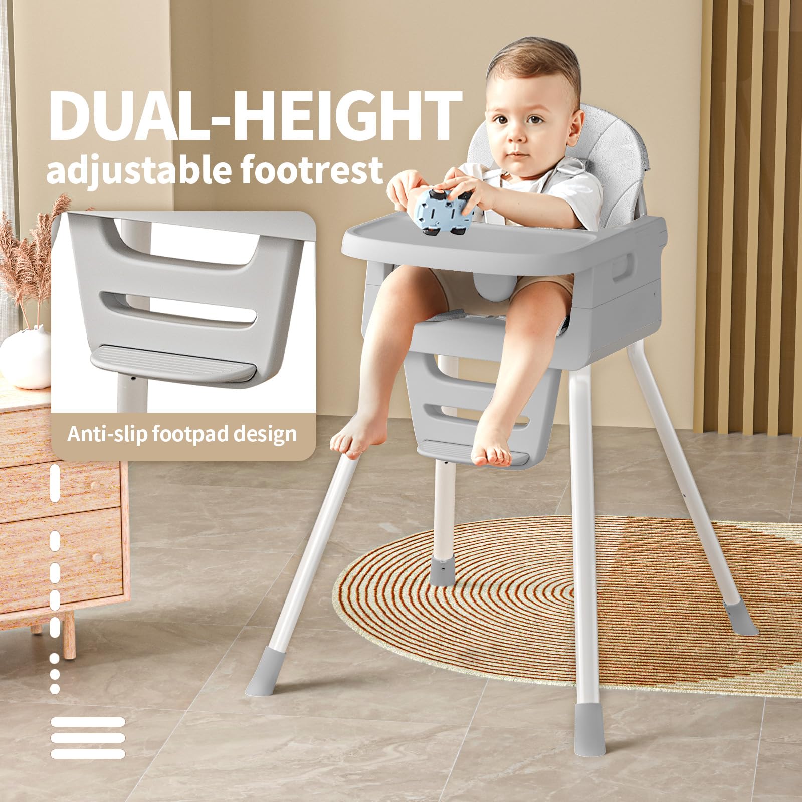 RadiAngl 5-point harness with independent straps keeps your child secure.