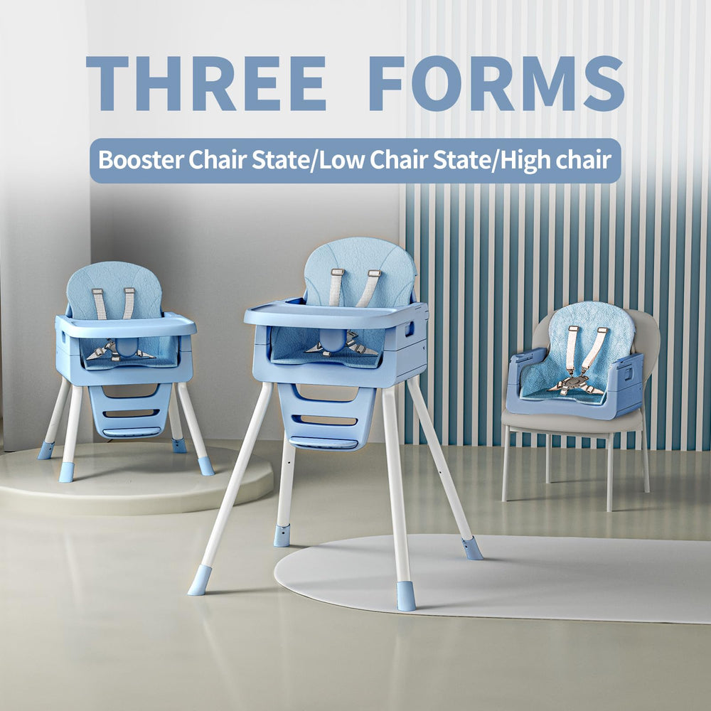 RadiAngl triangle-base high chair with secure safety harness.