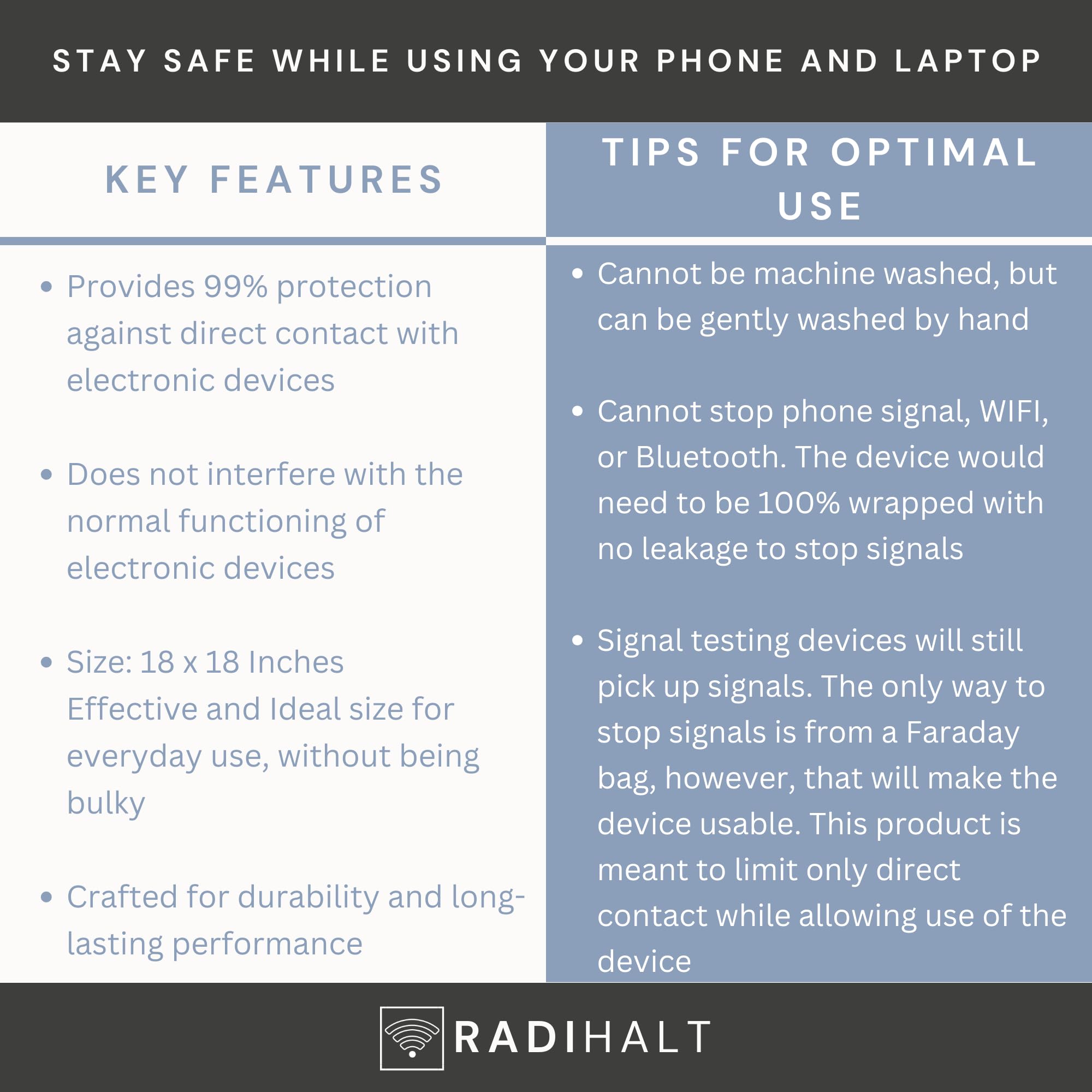 RADIHALT portable EMF shield ready for travel or home use.