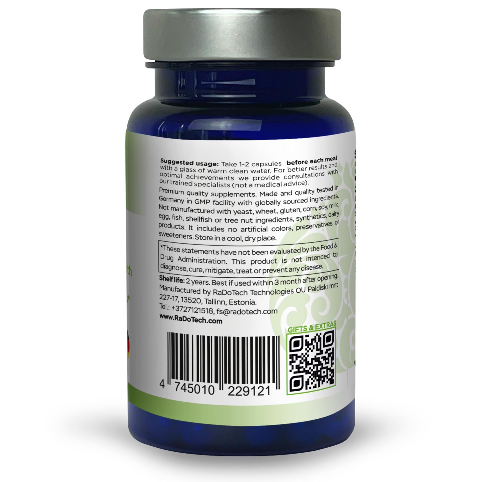 RaDoTech Wild Yam Root capsules close-up highlighting premium formula for menopause support.