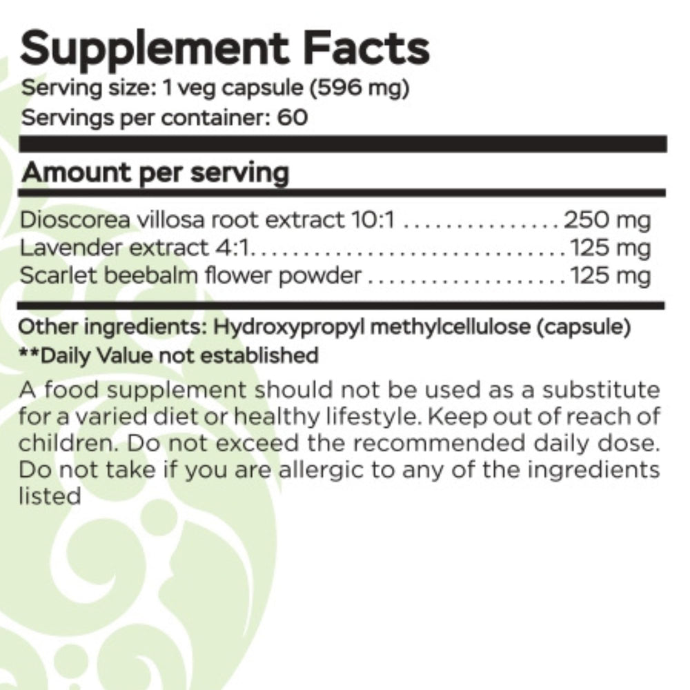RaDoTech Wild Yam Root capsules on table for easy daily use.