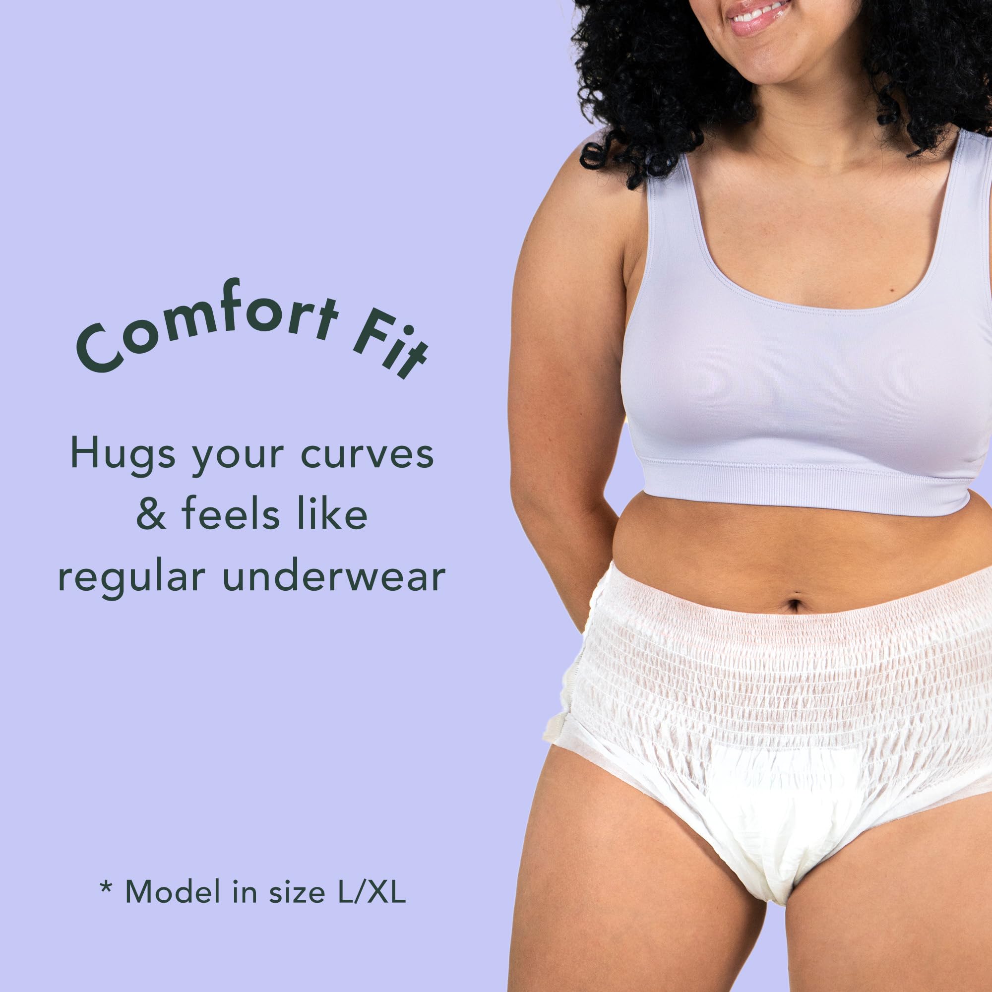 Rael heavy flow and postpartum support image shows extended wear capability.