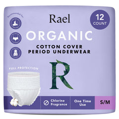 Rael disposable underwear packaging showing discreet protection for on-the-go use