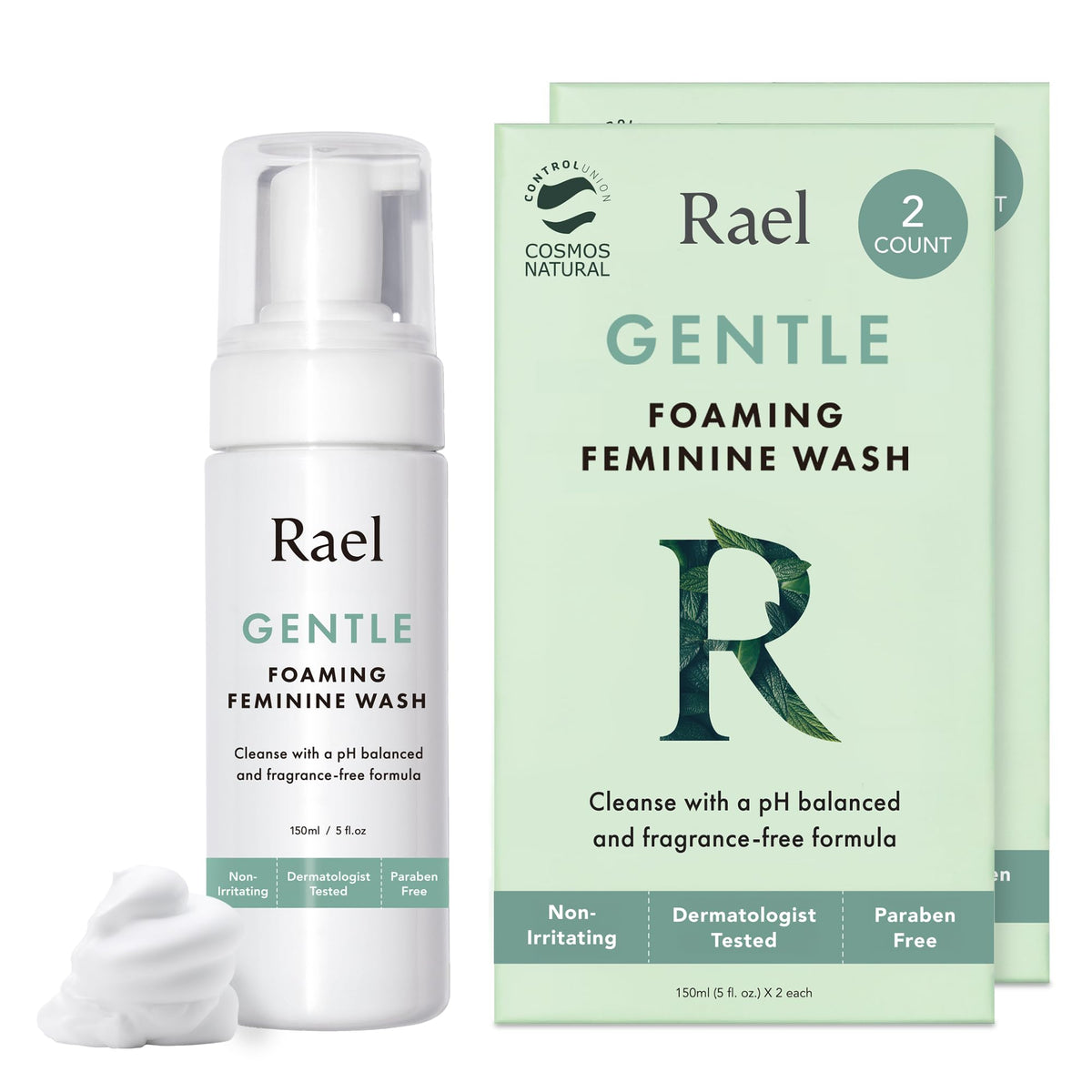 Rael Feminine Wash bottle front view for gentle daily cleansing