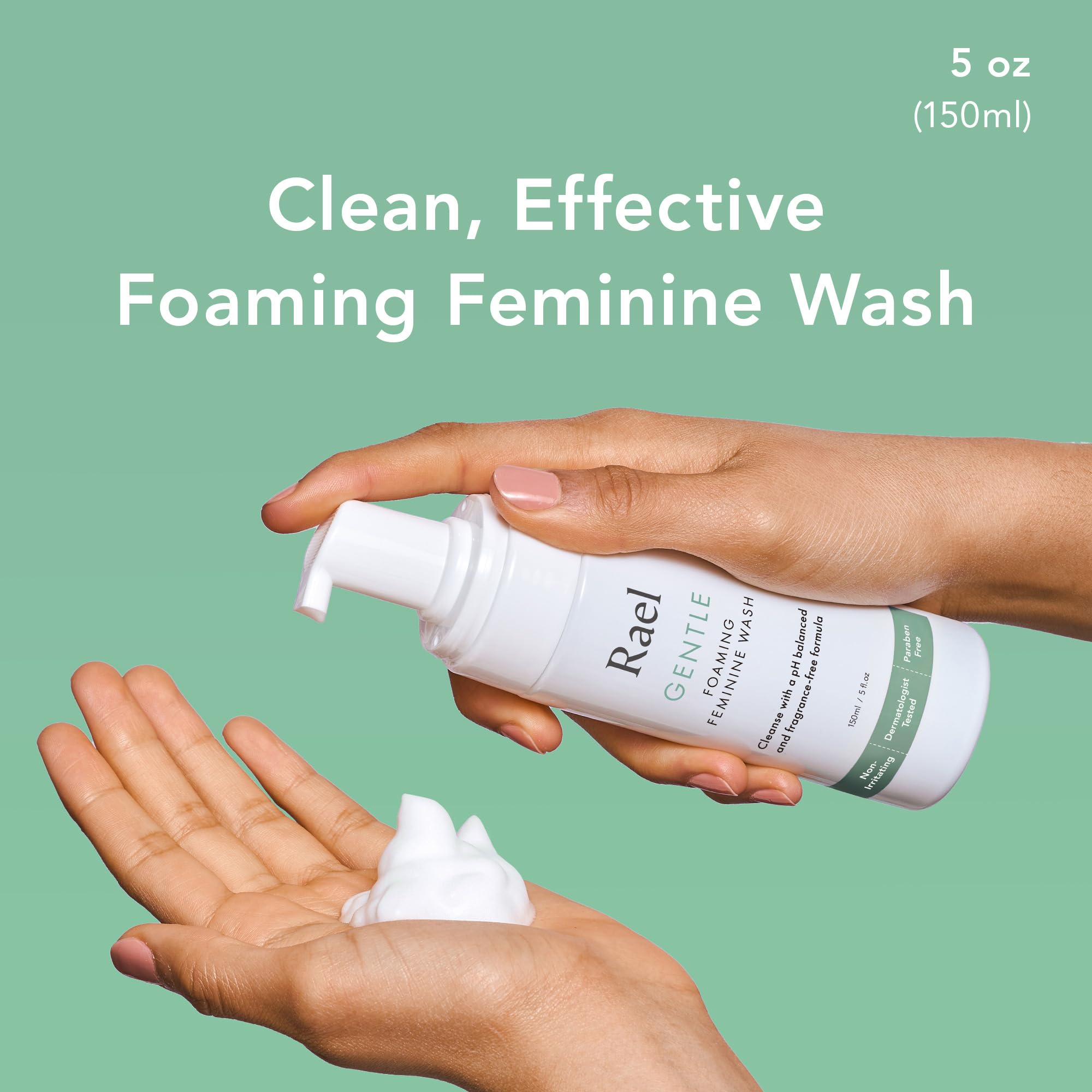 Rael Feminine Wash pump dispense showing easy application and convenience