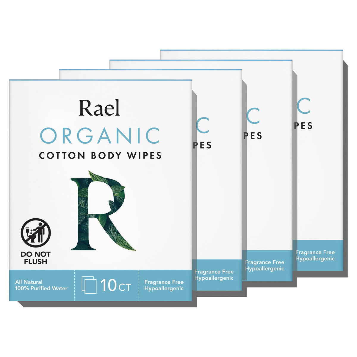Rael Organic Cotton Wipes wrapped pack for on-the-go hygiene