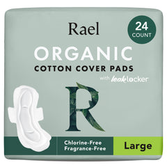 Rael pads with organic cotton top sheet offer gentle, breathable daily comfort.