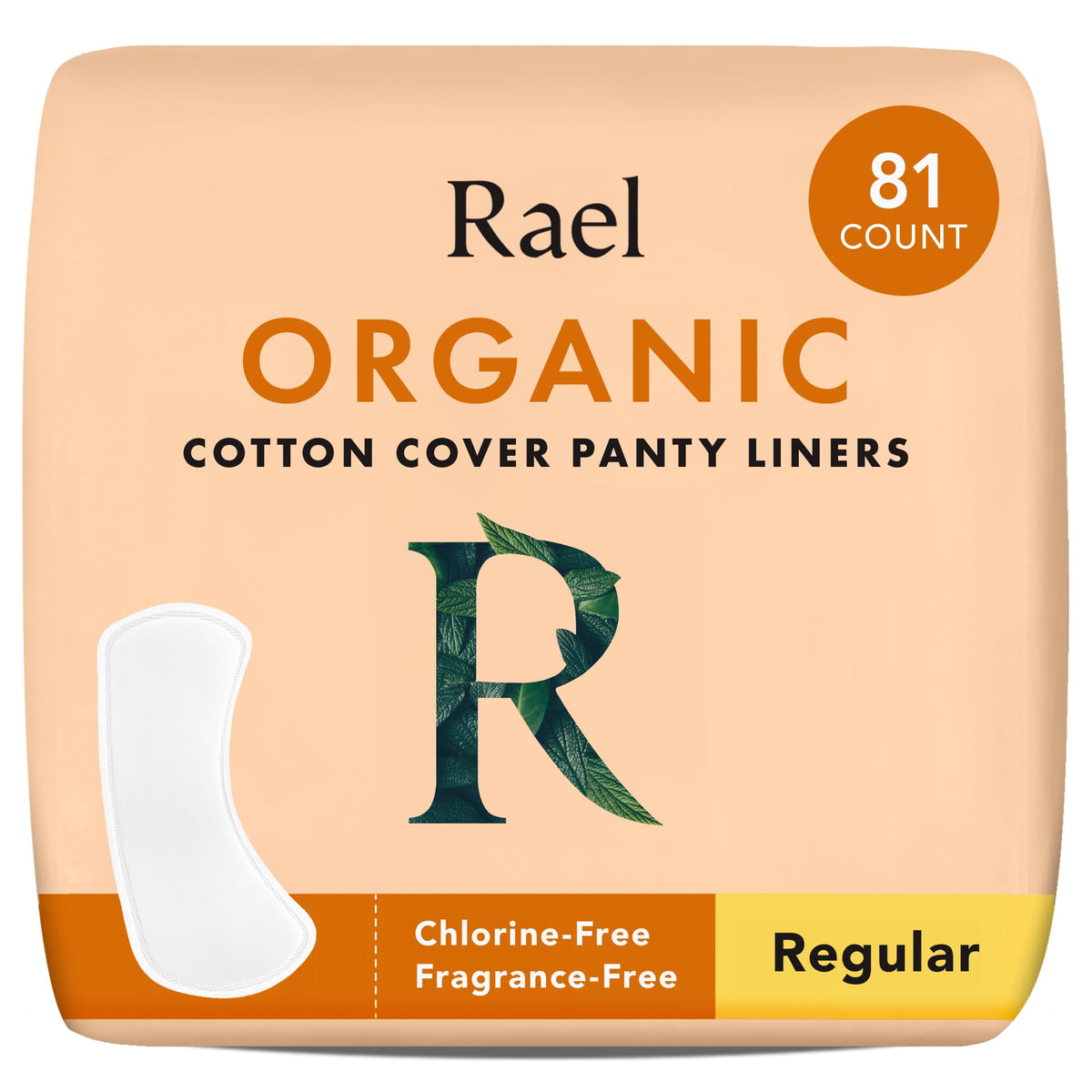 Rael panty liners with organic cotton top sheet for all-day comfort.