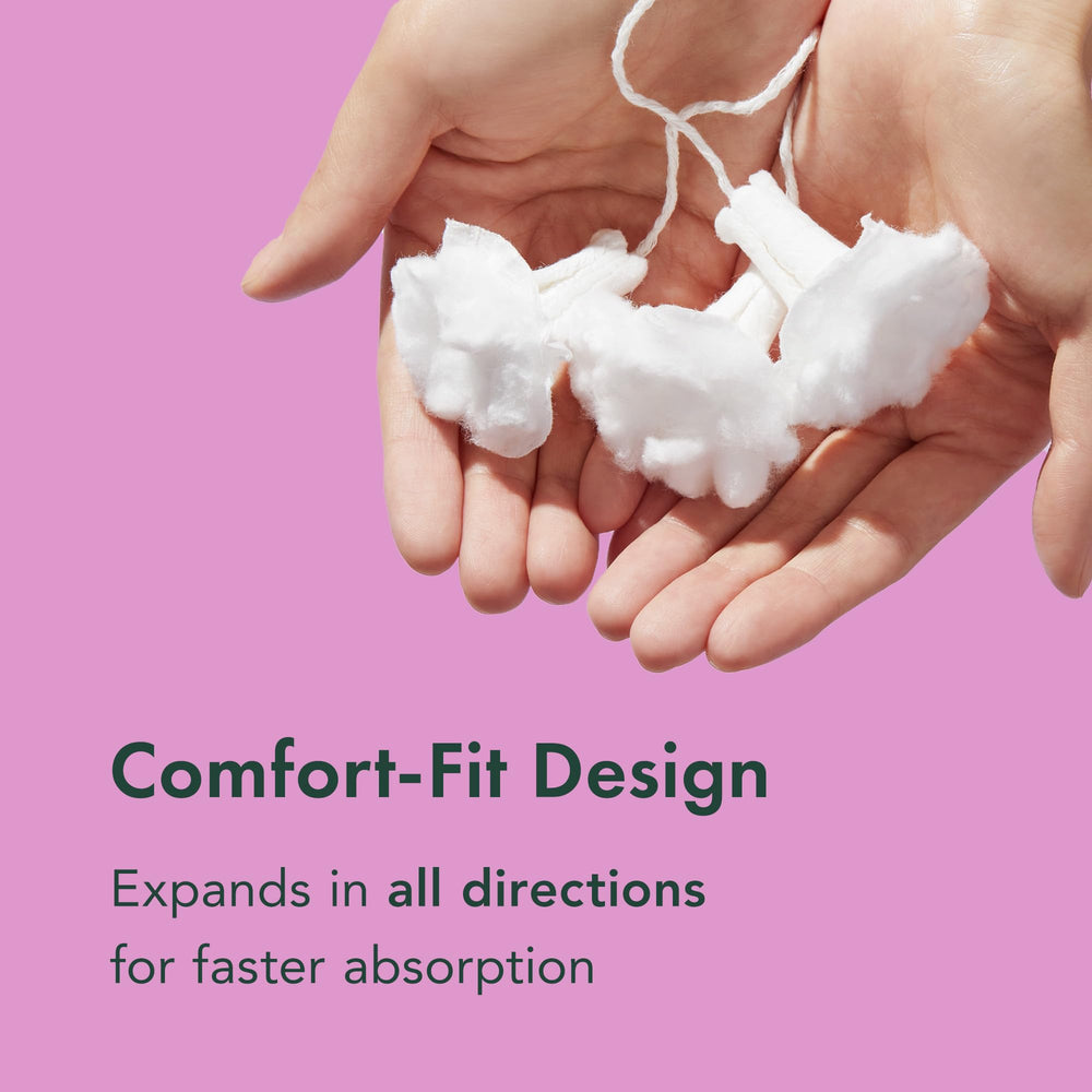 Rael tampons comfort-fit design expands for secure absorption