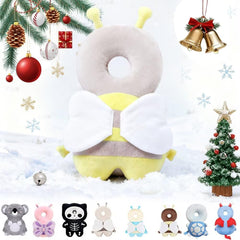 Raelitego baby head protector backpack yellow bee, front view for gentle fall protection.