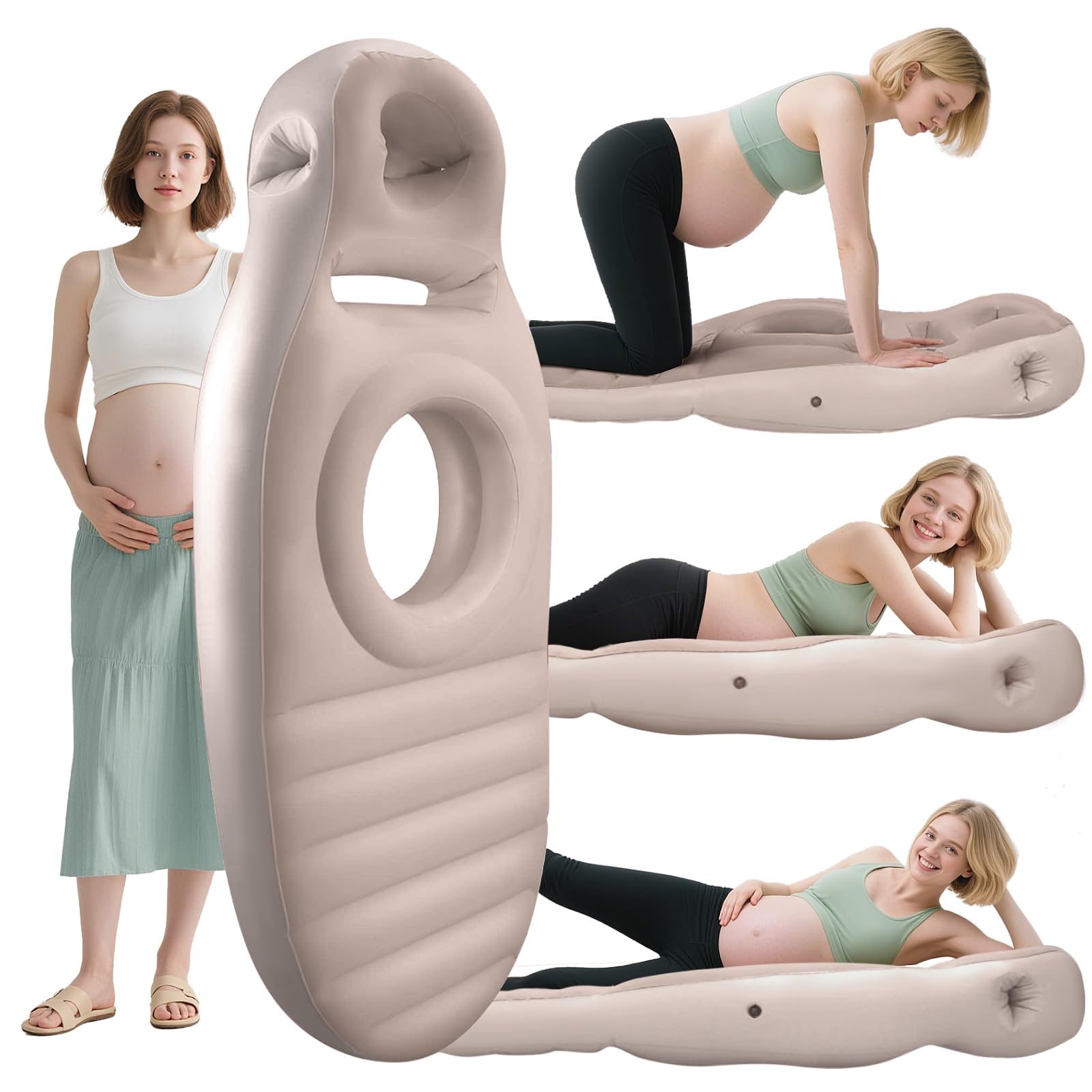 Raganawa inflatable pregnancy pillow full-body brown provides back and hip support for comfortable sleep.
