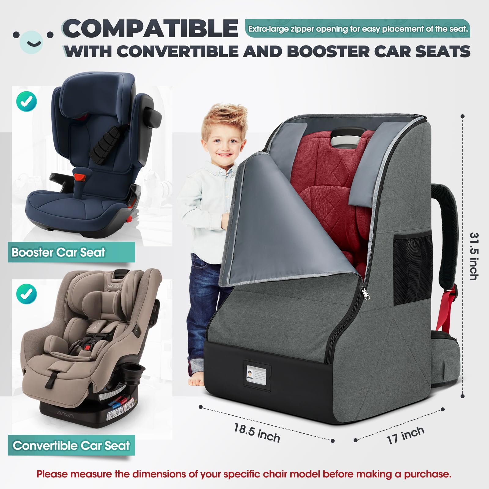 RAINSMORE inner padded wings provide secure cushion for car seats during transport