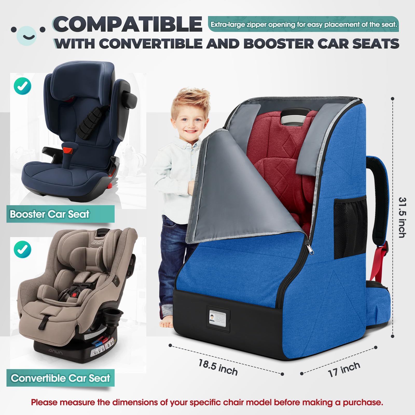 RAINSMORE car seat bag side pocket design for quick passport access