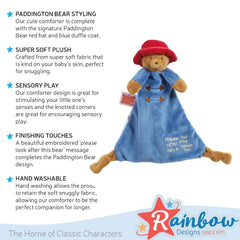 Rainbow Designs Paddington Comfort Blanket Paddington Bear detail fosters comforting familiarity
