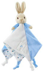 Rainbow Designs Peter Rabbit comfort blanket front close-up showing soft plush fabric.