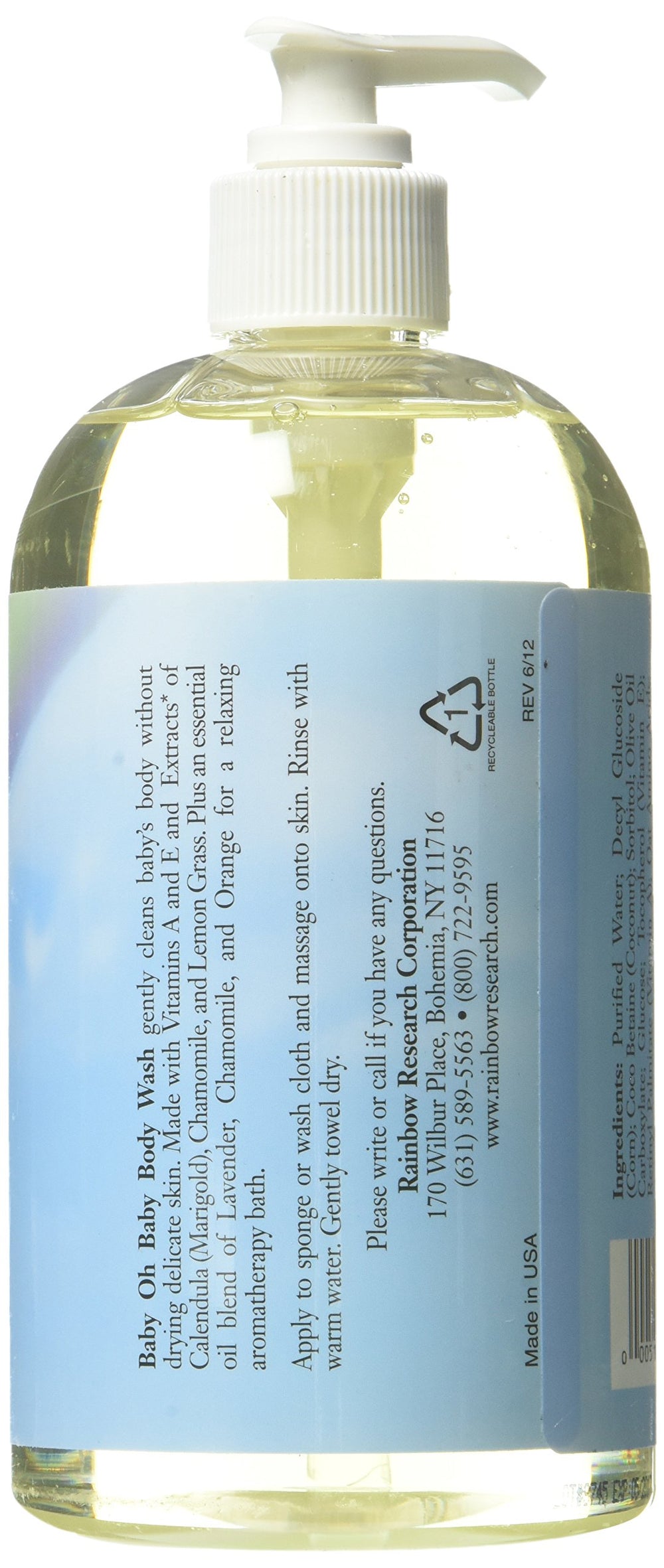 Rainbow Research Baby Scented Body Wash ingredients—calendula and chamomile for a soothing bath