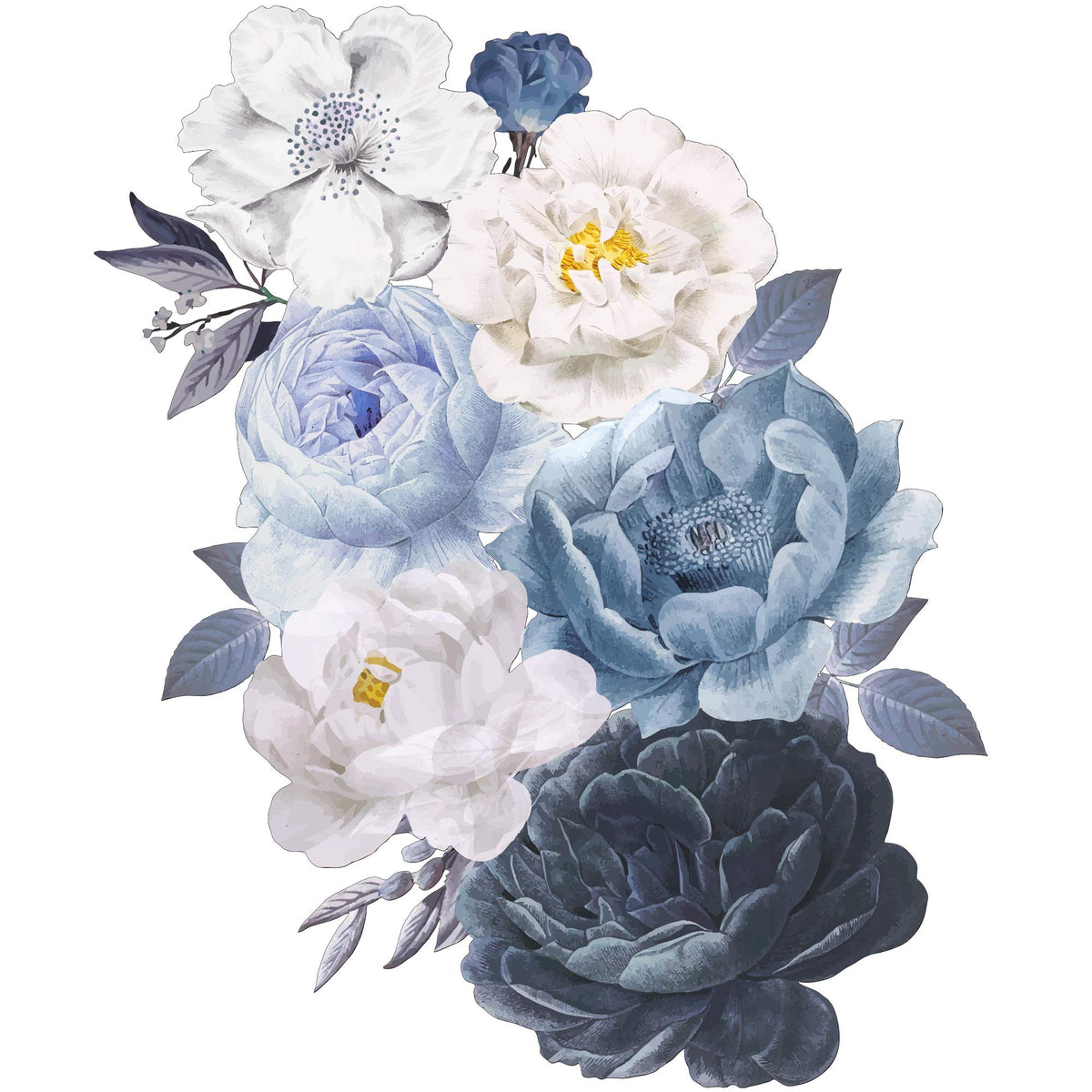 RAINBOW WSK blue peony wall decal close up for elegant bedroom decor