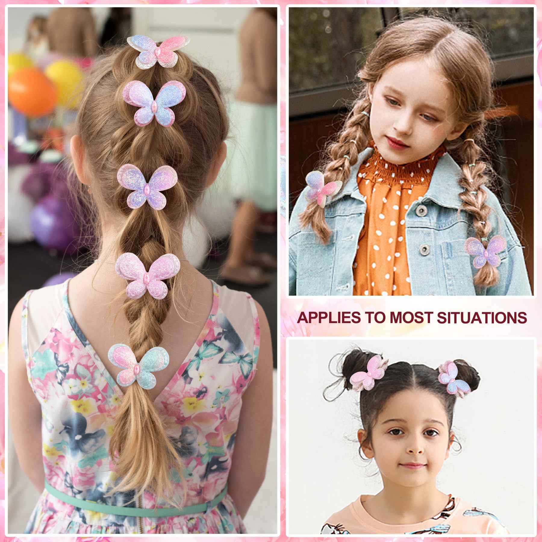 Rainbow WSK butterfly hair ties with purple sequin bow perfect for party looks.
